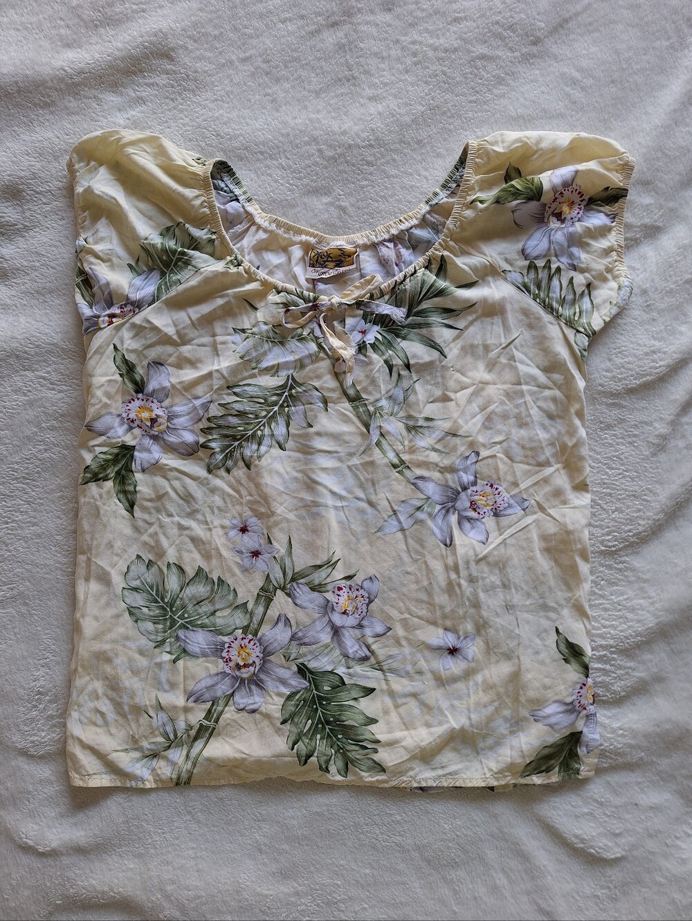 Vintage Winnie Fashion Hawaii Rayon Tropical Floral Peasant Blouse Top Small